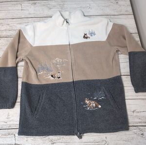 Vintage Tabi International Color Block Embroidery Fox Full Zip Sweater Size M